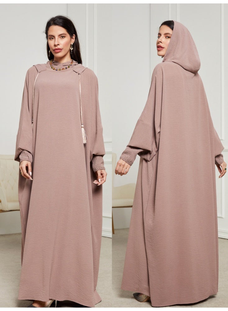 SHOWDAY Women’s Hooded Abaya Dress, Long Loose Modest Kaftan Jalabiya with Wide Sleeves, Elegant Islamic Maxi Dress for Daily Wear & Ramadan - Image 4